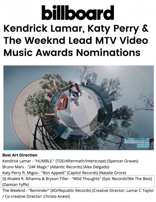 7.25.17 – Billboard – Kendrick Lamar, Katy Perry & The Weeknd Lead MTV Video Music Awards Nominations